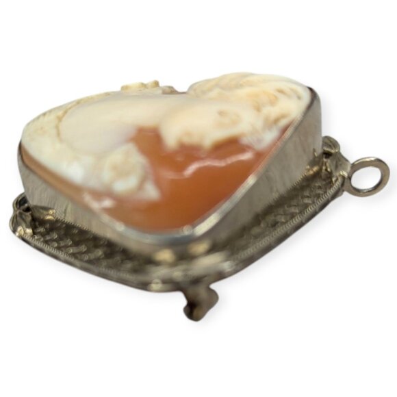 Antique 14k White Gold Large Cameo Filigree Pendant Brooch/Pin 1 1/2" x 1 1/2" - Picture 10 of 14